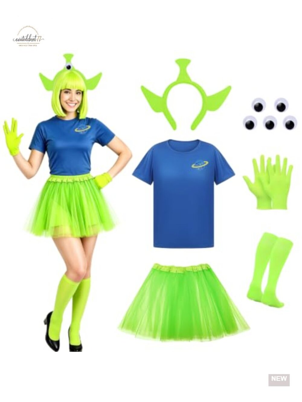 Alien Costume Set T-Shirt Tutu Skirt Headband Gloves Socks